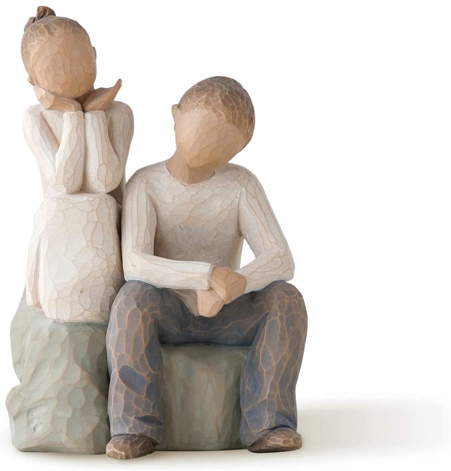 Willow Tree Brother And Sister Figurine, White, Cream, Blue, height 14cm