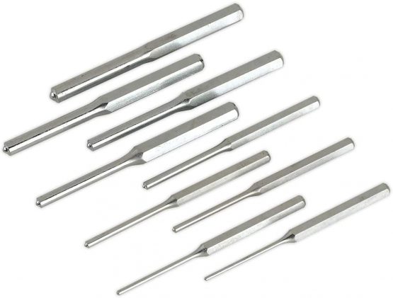 Sealey AK9109 9 Piece Parallel Roll Pin Punch Set Imperial, Silver
