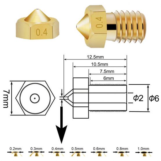 KeeYees 20pcs Brass Nozzle 0.2mm 0.3mm 0.4mm 0.5mm 0.6mm 0.8mm 1.0mm for 1.75mm Filament 3D Printer Extruder Hotend - Image 4