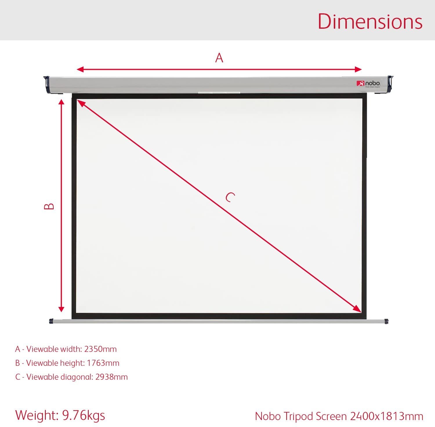 Nobo Wall & Ceiling Mount Projection Screen, Portable Lightweight Hanging Matte White Projector Surface, Wide Screen - Image 4