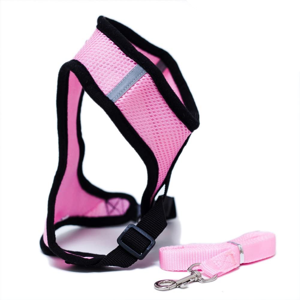 Locisne Mesh Fabric Dog Vest Harness Soft Adjustable Comfortable Pet Lead with Clip, Pink - Image 2