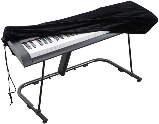 Piano Keyboard Cover, Stretchable Velvet Dust Cover with Adjustable Elastic Cord and Locking Clasp for 76 Keys Electronic Keyboard, Digital Piano, Yamaha, Casio, Roland, Consoles and more(Black)
