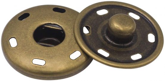 20 Sets Antique Brass Sew On Snap Fasteners Metal Snap Button Rust Proof Press Studs (19mm)