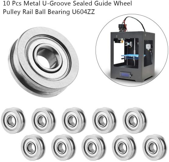 ASHATA 10Pcs 3D Printer U-Groove Wheel Pulley Bearing, Metal U-Groove Sealed Guide Wheel Pulley Rail Ball Bearing Replacement Parts Extruder Accessories U604ZZ 4 * 13 * 4mm - Image 2