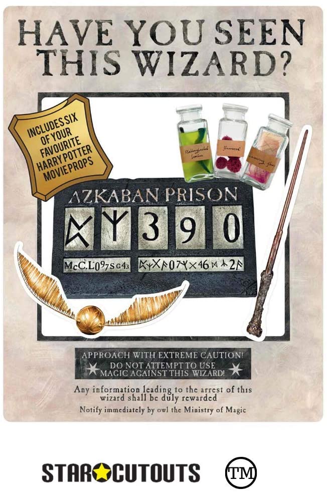 SC1475 Star Cutouts White Harry Potter Wanted Poster Selfie Frame with Props - Prisoner of Azkaban Photo Booth Display - 87cm x 70cm