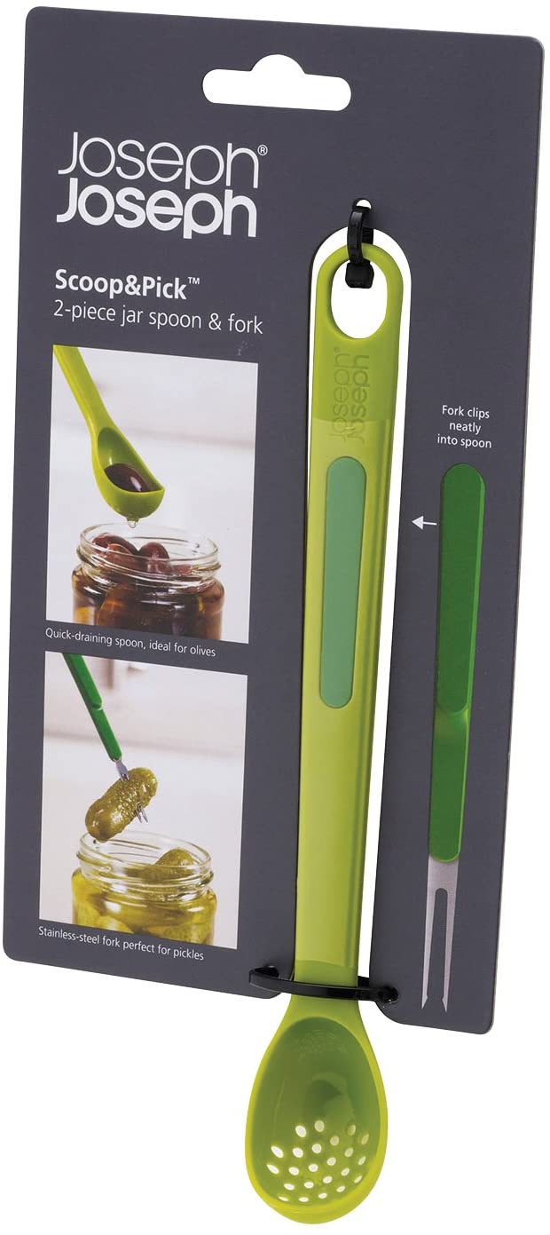 Joseph Joseph 2-Piece Scoop and Pick Jar Spoon and Fork, for Olives in Jars - Green, 48 - Image 2