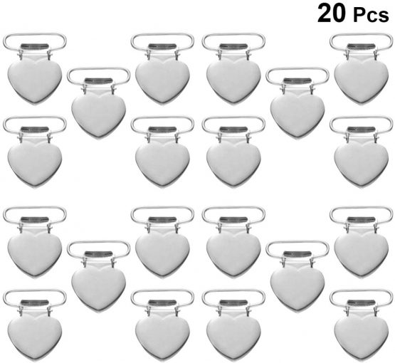 Milisten 20pcs Pacifier Suspender Clips for Making Pacifier Holders Bib Clips Baby Teething Toys Blankets Clips Heart Shaped Silver - Image 2