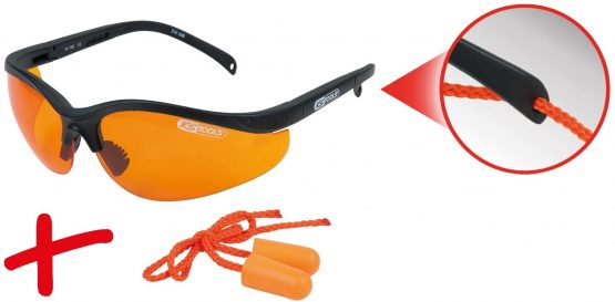 KS Tools 4042146710401 Schutzbrille, mit Ohrstöpsel 310.0161 Protective Glasses with Ear Plugs Orange - Image 2