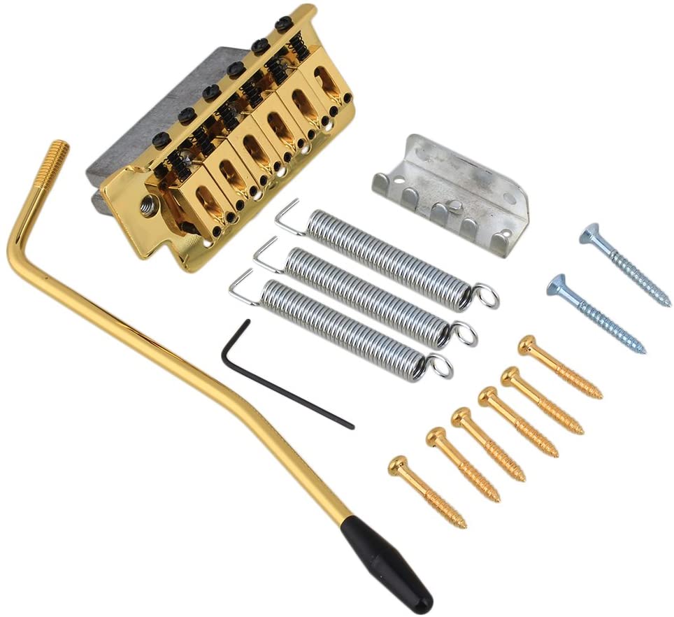 BQLZR Gold Tremolo Saddle Guitar Bridge Set For Electric Guitar Replacement Parts with Wrench, golden