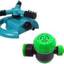 NUZAMAS 3 Arm Sprinkler And Watering Timer Set - Automatic Lawn Watering System 360 Degree Rotating Sprinkler Irrigation Controller Up to 120 Minutes