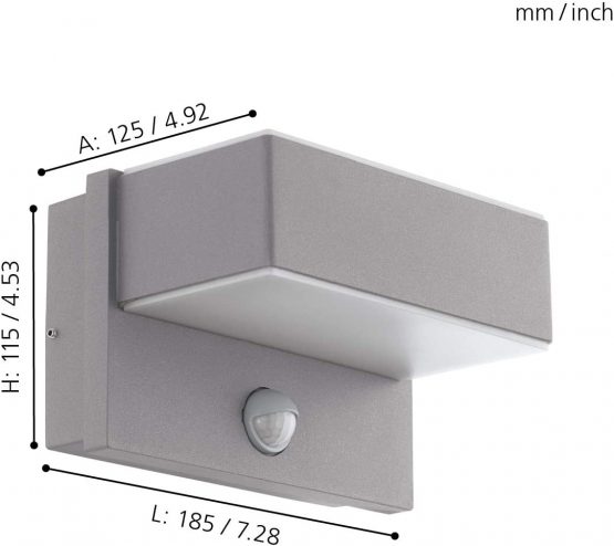 EGLO Azzinano LED Outdoor Wall Light 2-Bulb with Motion Sensor Steel and Plastic Silver / White IP44 - Image 4