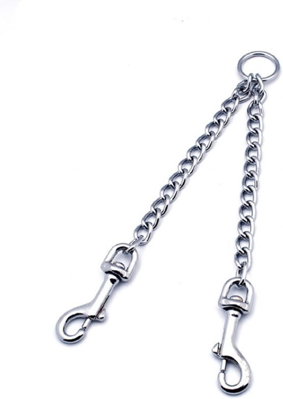 DWE Metal Double Dog Leash 2 Way No Tangle Coupler Double Pet Dog Lead Leashes Twin Large Medium Small Dogs (XS-2.5mm*40cm)