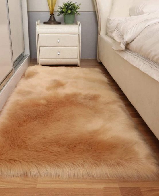 HARESLE Woolen Floor Rug Non Slip Fluffy Area Rugs Shaggy Floor Carpet for Bedroom Living Room, Camel/2'x 3' - Image 2