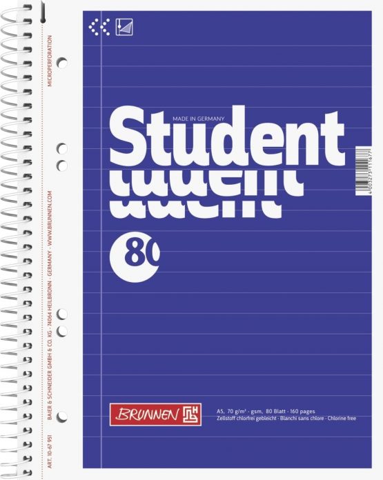 Brunnen Collegeblock Notepad, 4-Part, 70 g/m² A5 Spiral Notebook – Lined 80 Sheets - Image 2