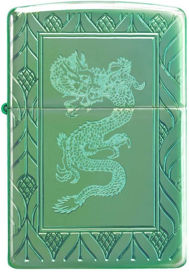 Zippo Lighter, Metal, Green, One Size, Armor High Polish Green - Elegant Dragon - Image 2