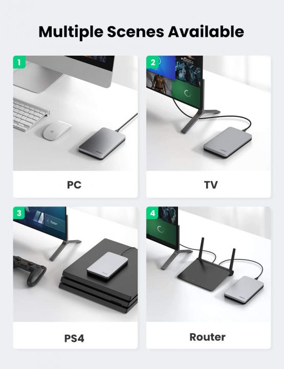 UGREEN 2.5" Hard Drive Enclosure, USB C 3.1 Gen2 External SATA Disk Caddy Reader, 6 Gbps UASP Thunderbolt 3 Aluminum Case Compatible with 7mm 9.5mm SATA 2.5 HDD SSD,MacBook,Laptop,PS4,Xbox,TV (White） - Image 4