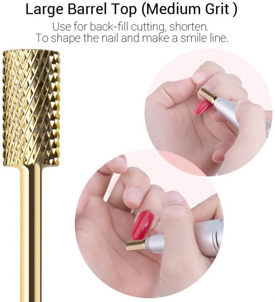 MelodySusie Nail Drill Bits Set Carbide Less Dust Professional 3/32 Inches Nail Bits Filing Acrylic Nails Gel Nails Down Removing Cuticle Tools for Electric Nail Files Drill Machine, 7pcs, Gold - Image 4