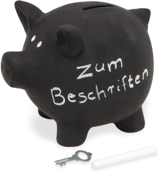 Michel Toys Ceramic piggy bank for labelling with for inscription, blackboard, chalkboard