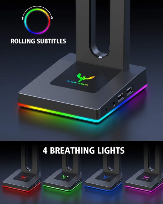 Blade Hawks RGB Gaming Headphone Stand with 3.5mm AUX and 2 USB Ports for PC, Durable Headset Stand Holder for Bose, Beats, Sony, Sennheiser, Jabra, JBL, AKG, Fancy Gaming Accessories - HS18 - Image 2