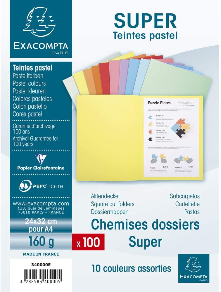 Exacompta, Ref 340000E, Super Pastel Square Cut Folders, 24 x 32cm in Size, Suitable for Storing & Holding A4 Documents - Image 3