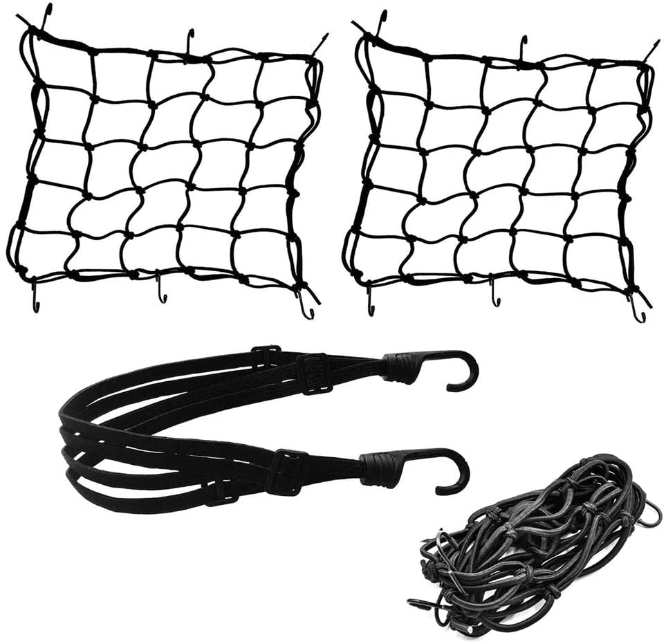 2 Pack Heavy Duty Helmet Cargo Net + A Helmet Rope Luggage Net
