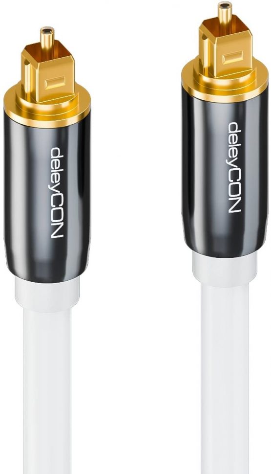 deleyCON 1.5m (4.92 ft.) Optical Digital Audio Cable S/PDIF 2x Toslink Connectors Fibre Optic Cable Metal Connectors 5mm Flexible - White - Image 2
