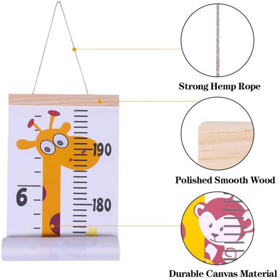 Baby Height Growth Chart, Wall Hanging Measuring Ruler for Kids, Removable Canvas and Wood Wall Ruler Bedroom Nursery Wall Decoration - Image 3