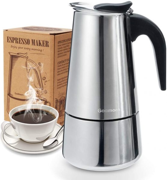 Godmorn Stovetop Espresso Maker, Italian Coffee Maker Moka Pot, 450ml/9 Cup (Espresso Cup=50ml), 430 Stainless Steel Classic Cafe Maker, Suitable for Induction Hob