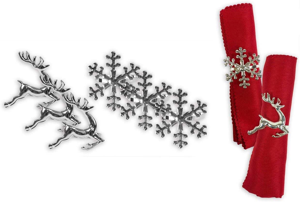 Toyland® Pack Of 6 - Christmas Napkin Holders - 3 Silver Reindeer - 3 Silver Snowflakes - Christmas Tableware