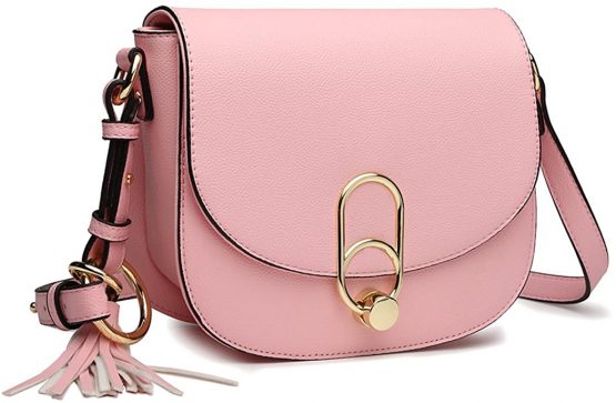 Miss Lulu Handbags Women Fashion Tassel Decoration Zipper Flap Small Shoulder Cross-Body Saddle Bag with Lock Closure