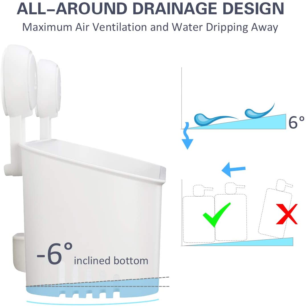 LEVERLOC Shower Caddy Suction Bathroom Storage Shelf Suction Shower Caddy Storage No Drilling Shampoo Holder Removable Powerful Max Hold 10KG Bathroom for Shampoo Toiletries Kitchen Accessories,White - Image 4
