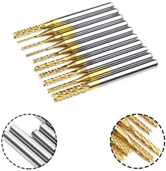 Bestgle 10Pcs 0.8-3.175mm Tungsten Carbide Titanium Coat End Mill Engraving Bits Milling Cutter Tool CNC Rotary Burrs Set, 1/8'' Shank - Image 3