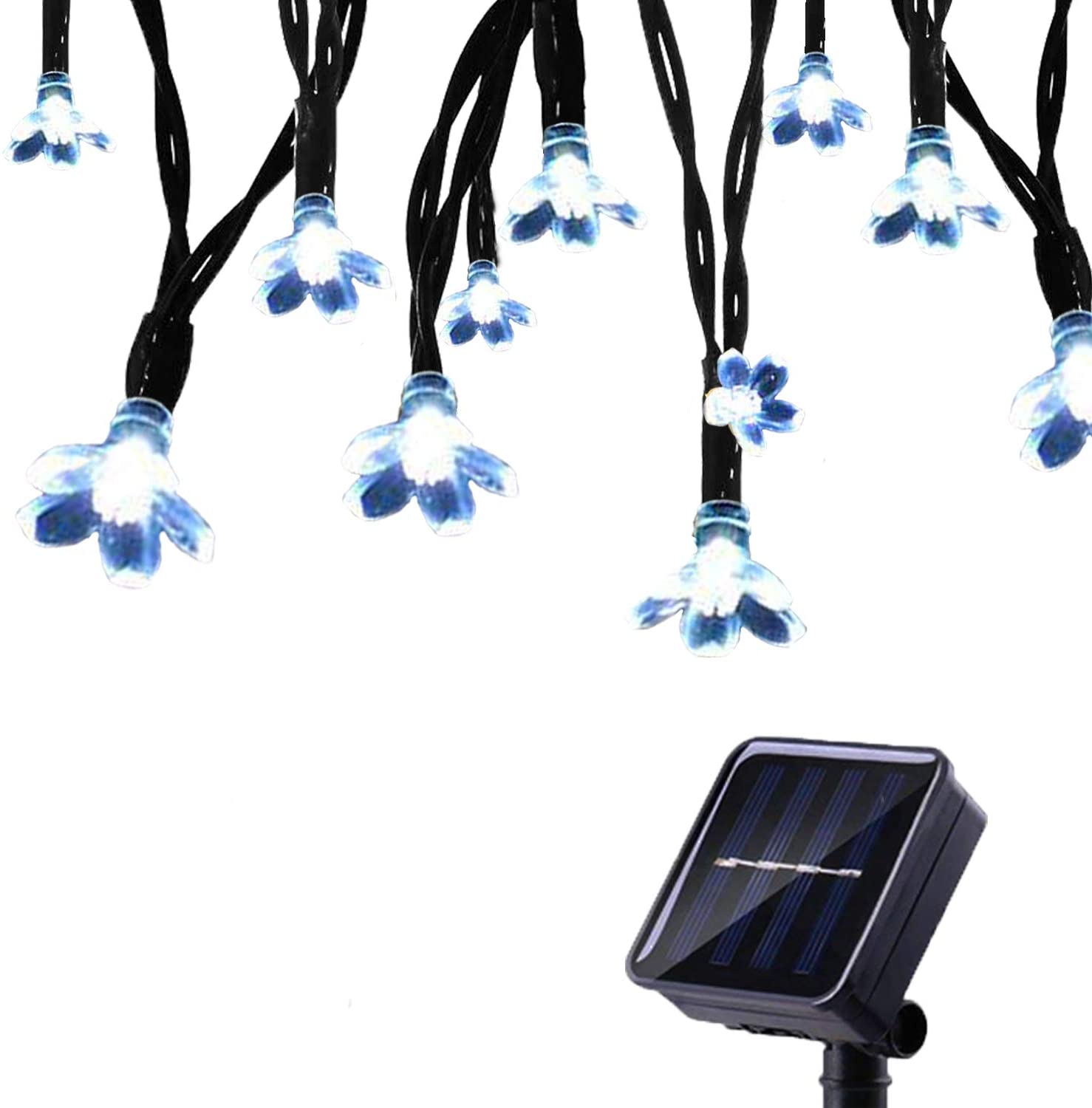 Tuokay, Solar Garden Lights, Outdoor Fairy Lights with Flower, Waterproof 7m 50 LED 8 Twinkling Modes