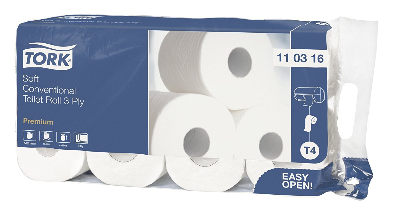 Tork 110316 toilet paper, white, 8 rolls of 250 sheets each, 3-lagig, 250 sheet (Pack of 8) - Image 4