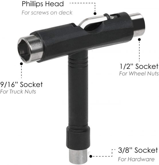 TRIXES Black 5 Way Scooter/Skateboard/Longboard Tool with Key Turner - Image 4
