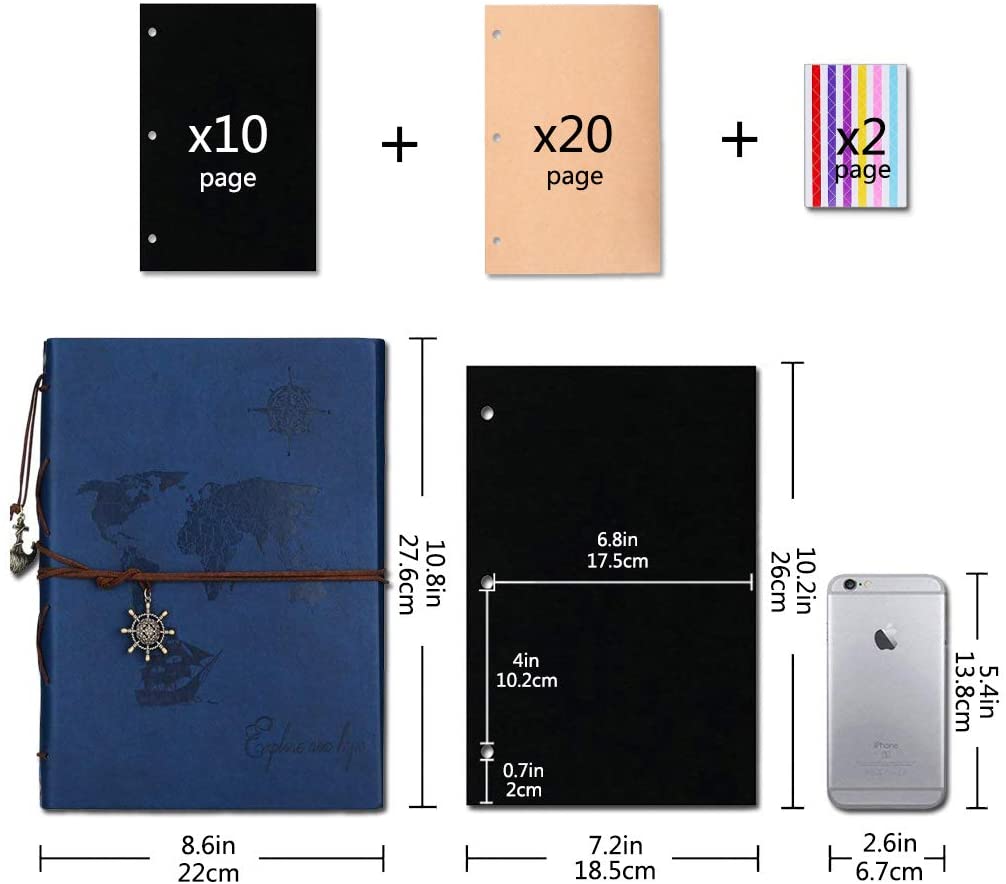 ZEEYUAN Photo Album World Map Leather Scrap Book 8.7 x10.7 Album Scrapbook 60 Pages Vintage DIY Memory Book for 6x4/7x5 Photos - Image 2