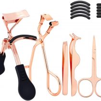 Eyelash Curler, 5PCS Handle Cosmetic Makeup Tools Set With 5 Replacement Silicone Refill Pads, Fits All Eye Shape Essential Cosmetic Makeup Accessory for Ladies Girls
