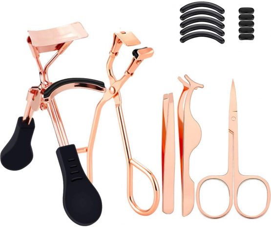 Eyelash Curler, 5PCS Handle Cosmetic Makeup Tools Set With 5 Replacement Silicone Refill Pads, Fits All Eye Shape Essential Cosmetic Makeup Accessory for Ladies Girls