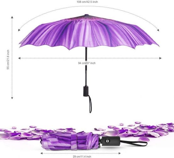 YumSur Windproof Travel Umbrellas - Lightweight Automatic Compact Folding Umbrella Violet Daisy Design, Reinforced Canopy, Auto Open/Close, for Men and Women - Image 4