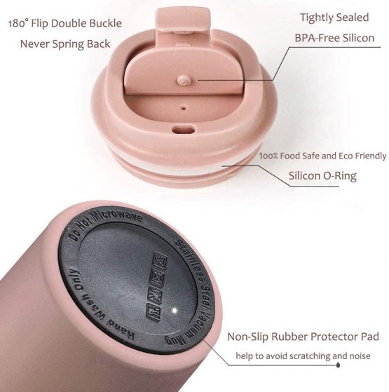 SUNTQ Reusable Coffee Cups Travel - Coffee Travel Mug with Leakproof Lid Stainless Steel Coffee Travel Cup (Light Pink, 18oz/510ml) - Image 3