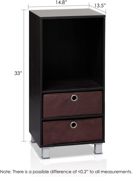 Furinno 3 Shelves Cabinet/Bedside Night Stand with 2 Bin Drawers, Wood, Espresso/Brown, one Size - Image 2