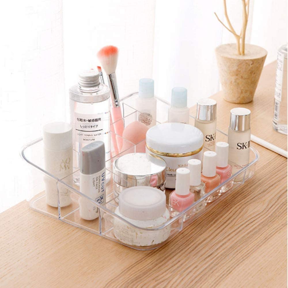 SUNFICON Makeup Tray Organiser Cosmetic Display Case Office Stationery Storage Holder Countertop Storage Unit Makeup Box for Bathroom Drawers,Vanities Office Desk,Washable Crystal Clear Acrylic - Image 2