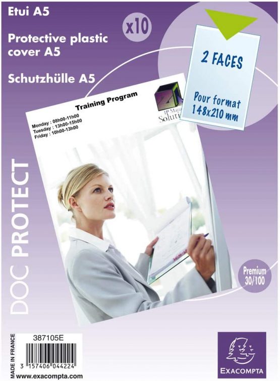 Exacompta Premium PVC Single A5 Protective Sleeve, 148x210mm, 2 faces - Bag of 10