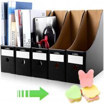HINATAA File Magazine Holder,5 PCS Kraft Paper Magazine Rack Files Folder,Storage Organiser Sorter Storage Shelf Excellent for School Dormitory,Office,Home Files Storage (Black)