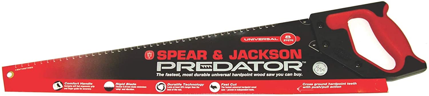 Spear & Jackson B9822 Predator Universal Wood Saw 22" x 8 Points Per Inch, Blue, Universal 22" x 8 ppi