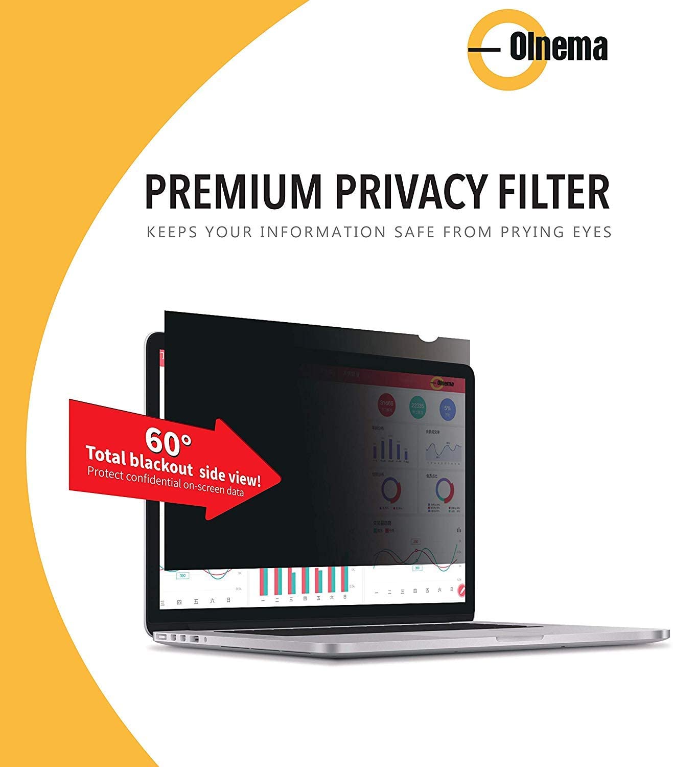 Olnema Privacy Screen Filter for Laptop & Notebook I Anti Spy Film I Anti Glare Protector for LCD Computer Monitor 14.0 inch (16:9) widescreen Easy On/Off