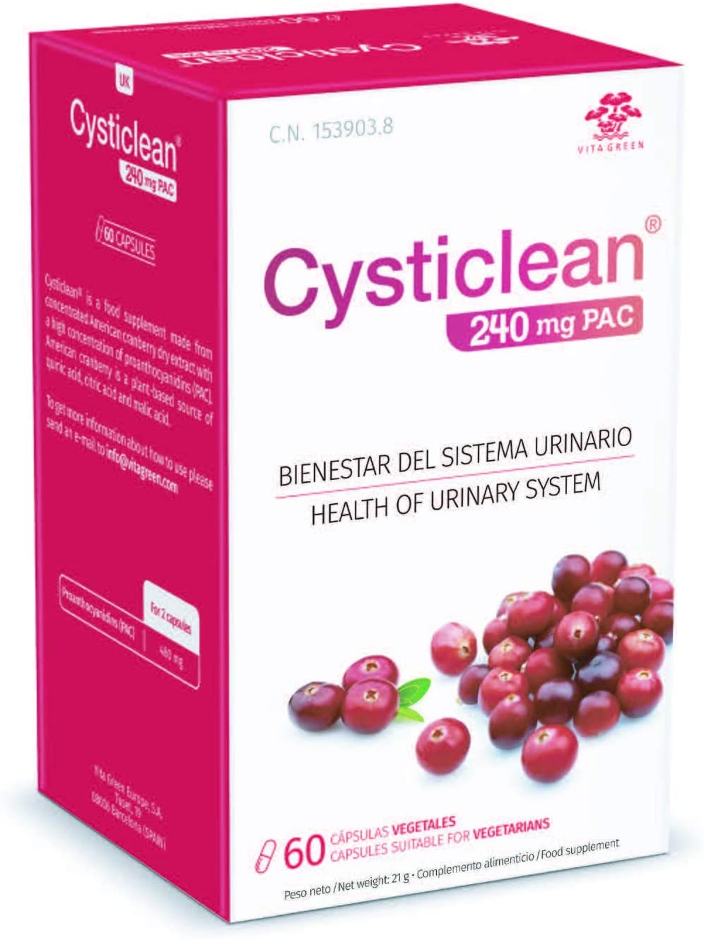 Cysticlean Health of Urinary System, 60 Capsule Suitable for Vegetarian 240 mg PAC, White, 60 count (Pack of 1)