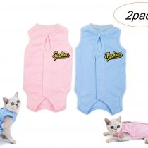 Tineer 2 Packs E-Collar Alternative for Cats- Professional Surgical Recovery Suit for Abdominal Wounds After Surgery Wear - Machine Washable - Kittens Physiological Clothes (XL, Blue + Pink)