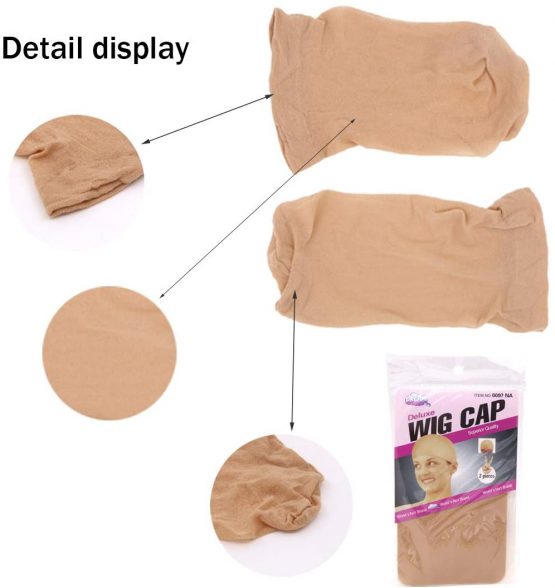 7-Piece Set Stretchy Nylon Wigs Caps Adjustable Velvet Wig Hair Headband Set with 2 Pcs Hair Edges Brushes Nude Color Cap for Women and Men - Image 4