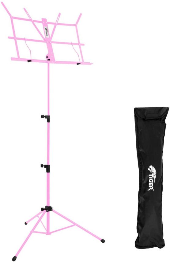Tiger Easy Folding Sheet Music Stand with Bag - Portable Folding Music Stand in Pink